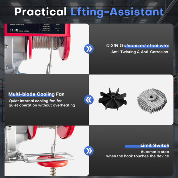 三合一电动升降机，起重量1100磅，1500 W 110 V电动绞车，带5.5米电缆和无线遥控器，7.6米，25英尺（1320磅）-4
