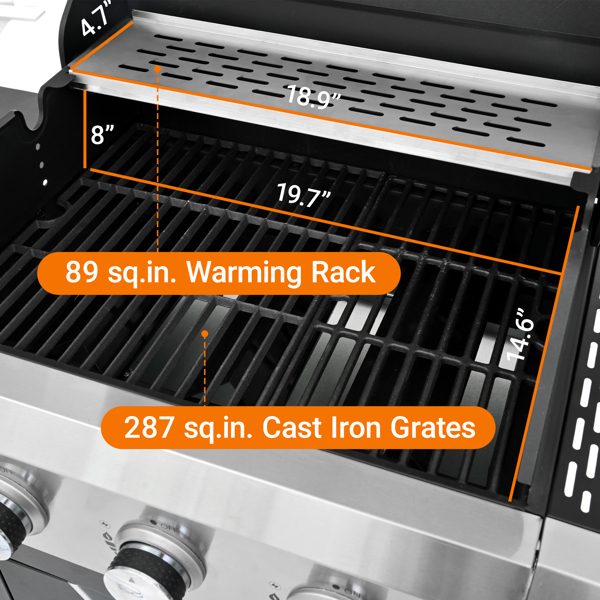 丙烷烤架 3 燃烧器烧烤架 不锈钢燃气烤架 带侧炉和盖子 适用于户外烧烤、露营-7