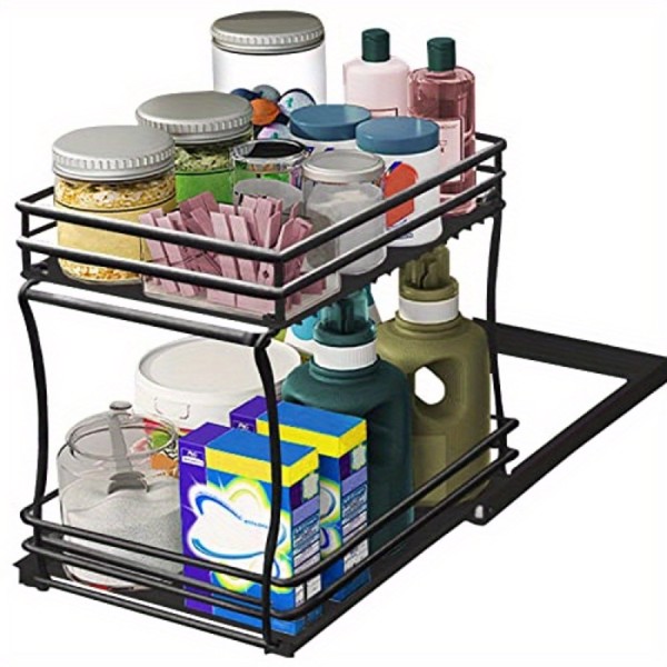 Two Tier sink organizer, pull out cabinet organizer two layers slide out of the sink cabinet organizer, kitchen and bathroom cabinet sink organizer below-1