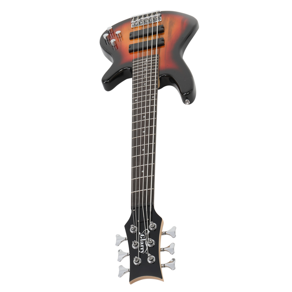  Full Size GIB 6 String H-H Pickup Electric Bass Guitar Bag Strap Pick Connector Wrench Tool Sunset Color-19