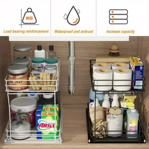 Two Tier sink organizer, pull out cabinet organizer two layers slide out of the sink cabinet organizer, kitchen and bathroom cabinet sink organizer below-5