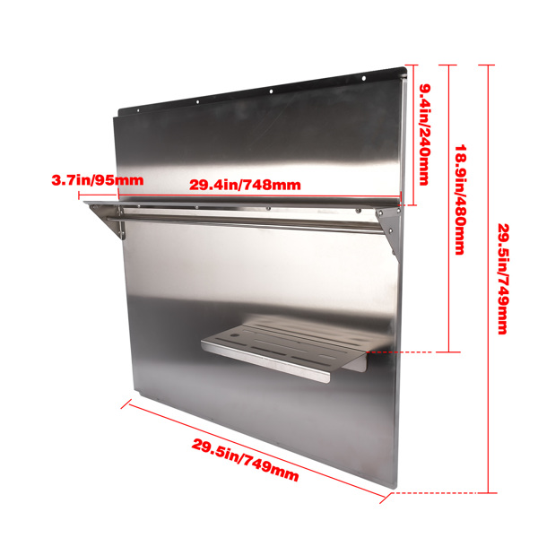 A3- 带搁板的抽油烟机背板29.5*29.5" Range Backsplash with Shelf 29.5 x 29.5 Inch Range Hood Wall Shield for Range Hood Stainless Backsplash with Storage Shelf and Hanging Rack-8