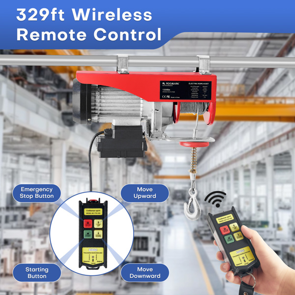 三合一电动升降机，起重量1100磅，1500 W 110 V电动绞车，带5.5米电缆和无线遥控器，7.6米，25英尺（1320磅）-2