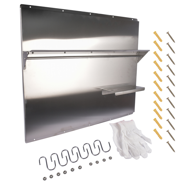 A3- 带搁板的抽油烟机背板 36*29.5" Range Backsplash with Shelf 36 x 29.5 Inch Range Hood Wall Shield for Range Hood Stainless Backsplash with Storage Shelf and Hanging Rack-4