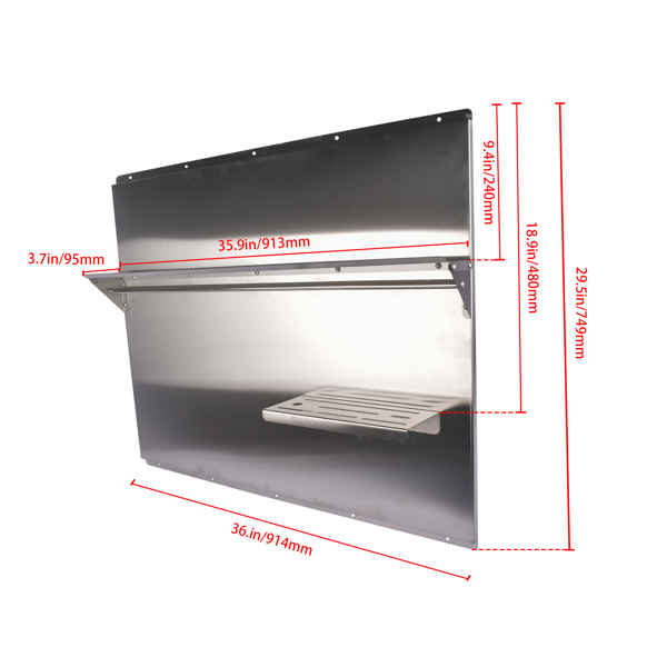 A3- 带搁板的抽油烟机背板 36*29.5" Range Backsplash with Shelf 36 x 29.5 Inch Range Hood Wall Shield for Range Hood Stainless Backsplash with Storage Shelf and Hanging Rack-10