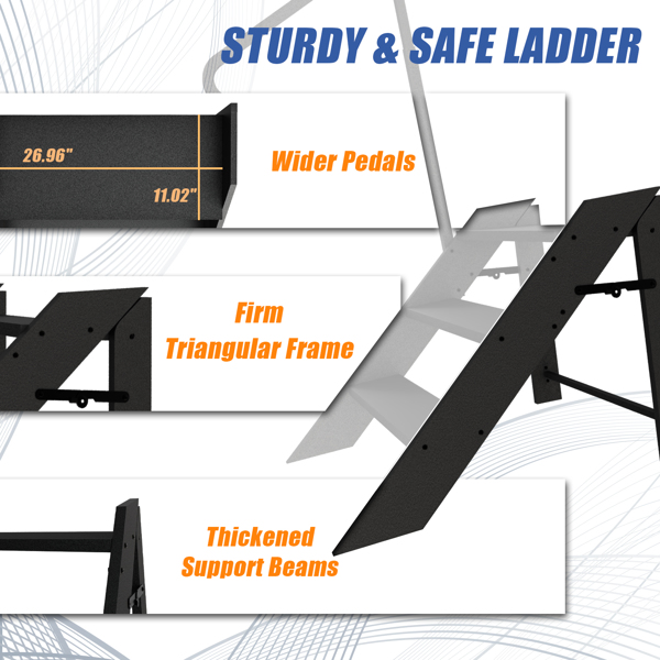 折叠式梯子，3 级折叠式梯子，带高度可调扶手和防滑脚垫的房车梯子，适用于住宅、房车、移动房屋、水疗中心和阳台的多功能梯子-3