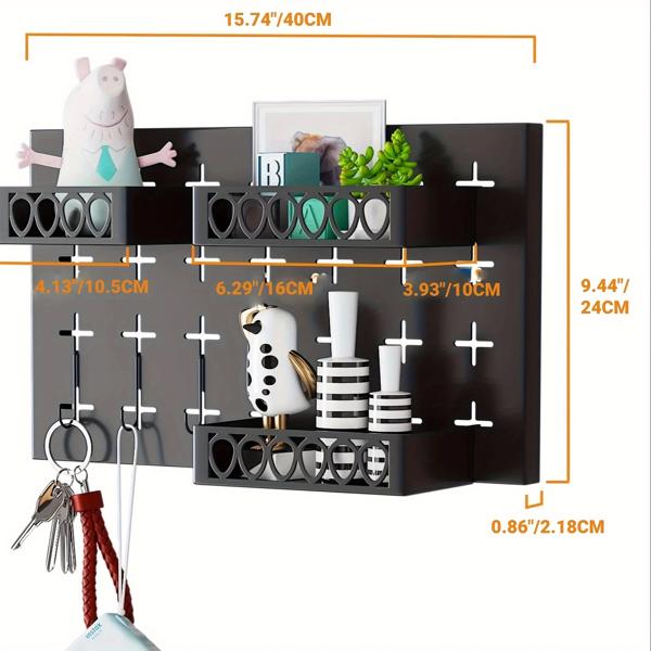 金钥匙挂钩，有3个可调节的篮子和3个挂钩，用于墙壁存储挂板（周末不发货）（禁售Temu、Walmart）-1