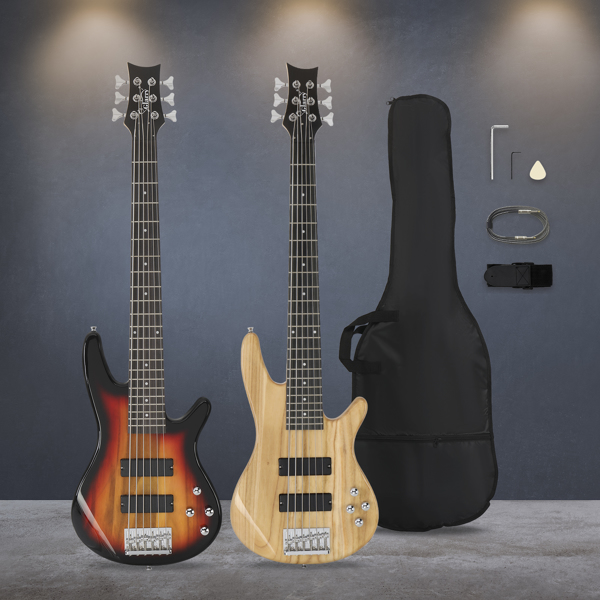 Full Size GIB 6 String H-H Pickup Electric Bass Guitar Bag Strap Pick Connector Wrench Tool Sunset Color-20