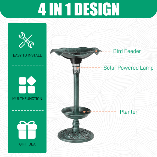 44*44*76cm 树脂 墨绿色 荷叶形 带太阳能灯 鸟浴盆-6