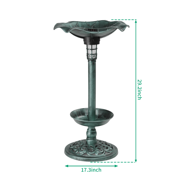 44*44*76cm 树脂 墨绿色 荷叶形 带太阳能灯 鸟浴盆-2