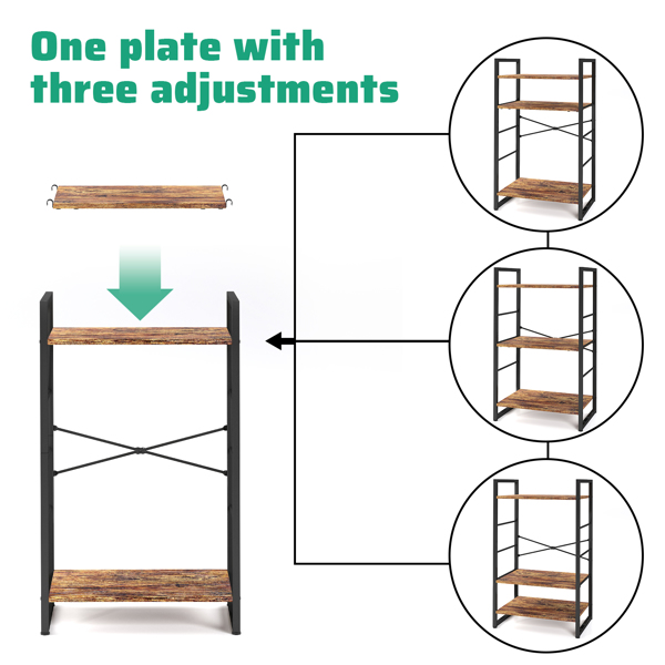 小型书架3层书柜，金属书架，书房，卧室，客厅和厨房，高度可调（棕色）-3