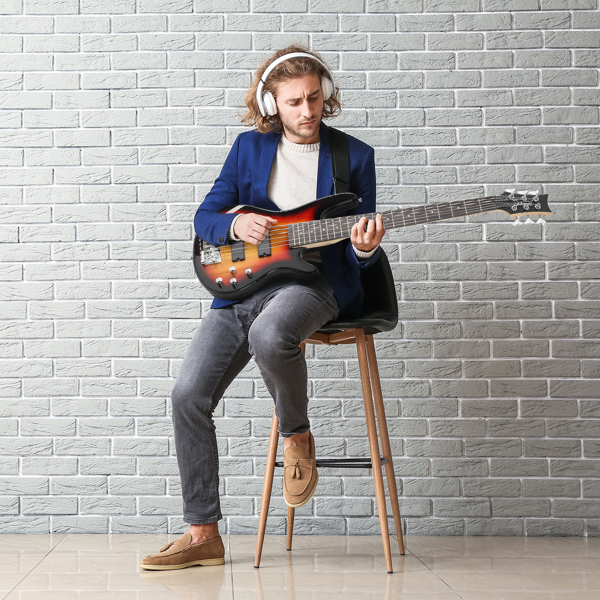  Full Size GIB 6 String H-H Pickup Electric Bass Guitar Bag Strap Pick Connector Wrench Tool Sunset Color-14