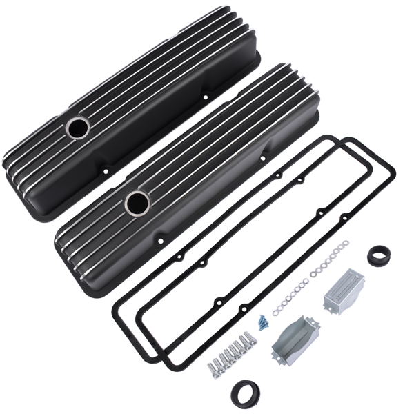 气门室盖 Valve Covers Fabricated Aluminum Polished for Chevy Small Block 283 302 305 327 350 400 1958-1986 Black-2