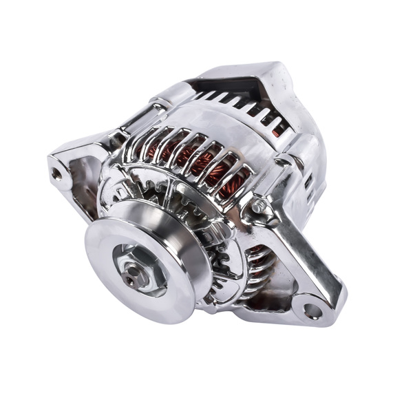 发电机 Chrome Mini Alternator Fits For GM Denso Style 12 Volt V-Belt 1 Wire Street Race-6