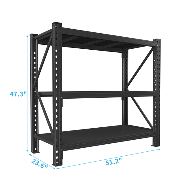 3层工业货架架 - 47英寸，重型钢制货架单元可调，51.2“ W*23.6” D*47.3“H，黑色，需要组装-2