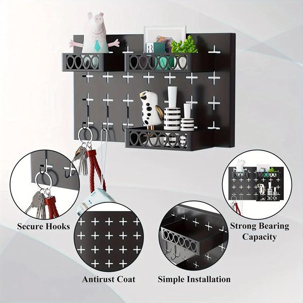 金钥匙挂钩，有3个可调节的篮子和3个挂钩，用于墙壁存储挂板（周末不发货）（禁售Temu、Walmart）-3