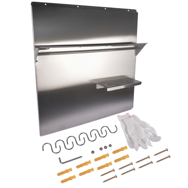 A3- 带搁板的抽油烟机背板 30*30.7" Range Backsplash with Shelf 30 x 30.7 Inch Range Hood Wall Shield for Range Hood Stainless Backsplash with Storage Shelf and Hanging Rack-5