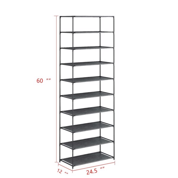 10层鞋架可容纳25-30双鞋架坚固的金属鞋架，用于卧室，衣帽间，可堆叠鞋架，黑色（周末不发货）（禁售temu、Walmart）-6