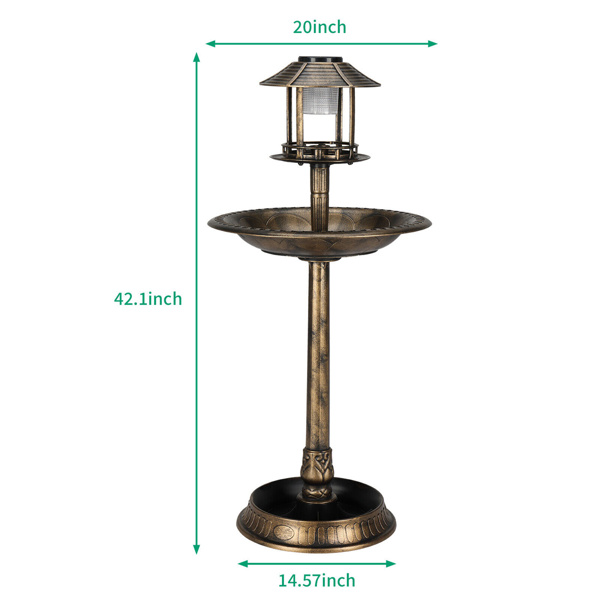 42英寸的鸟浴喂食器，带有花盆底座和太阳能灯青铜色（amazon shipping-发货，WALMART禁止销售）周末不发货-2