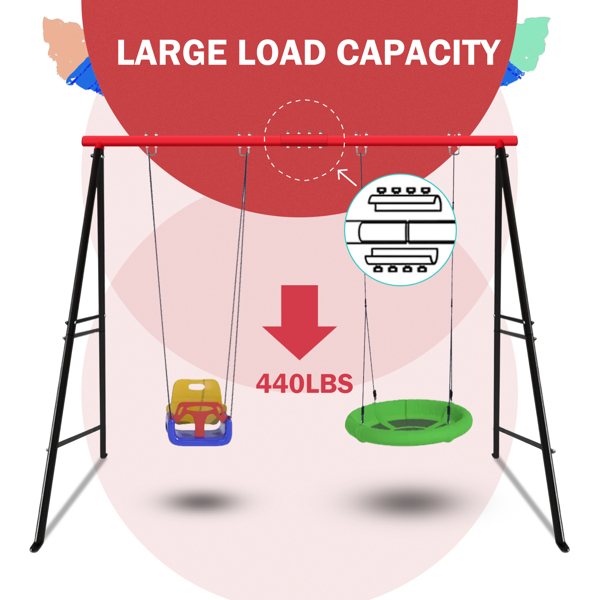 秋千支架，儿童和成人用秋千架，500 Lbs 重型金属 A 型架后院秋千，室内室外用，红色（仅支架）-3