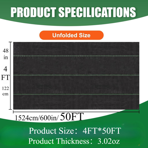 杂草屏障景观织物重型、杂草块园艺地面覆盖垫、杂草控制花园布、底层编织土工布、商业车道织物-4FT*50FT（堆叠）（周末不发货，禁售亚马逊）-1