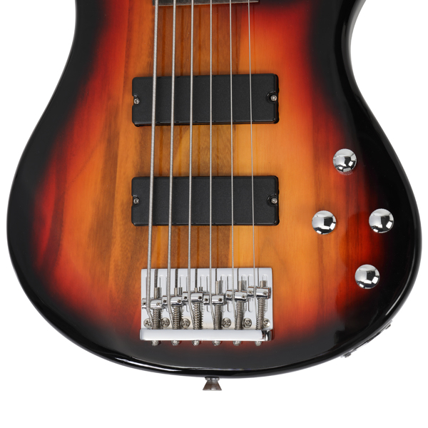  Full Size GIB 6 String H-H Pickup Electric Bass Guitar Bag Strap Pick Connector Wrench Tool Sunset Color-8