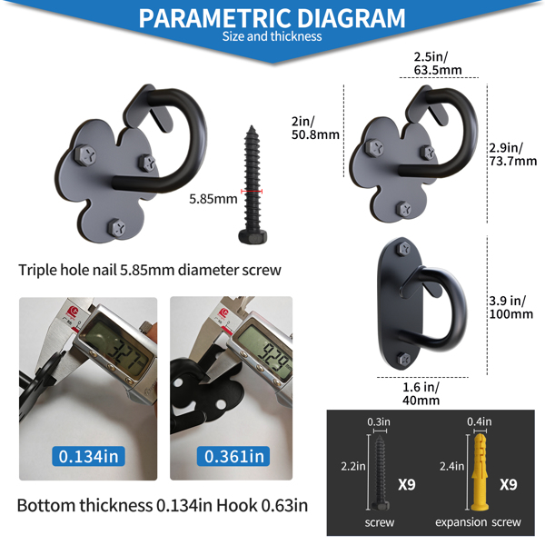 6 件天花板挂钩锚点阻力带挂钩重型衣架阻力带墙壁锚锻炼锚吊床挂钩重型墙壁挂钩钛钢黑色-6