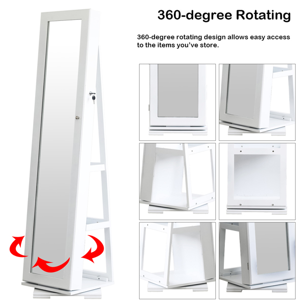 【QHX】360度旋转置地全身镜柜PVC覆膜防潮穿衣镜柜超强收纳饰品储物镜柜白色 QH-7021-5