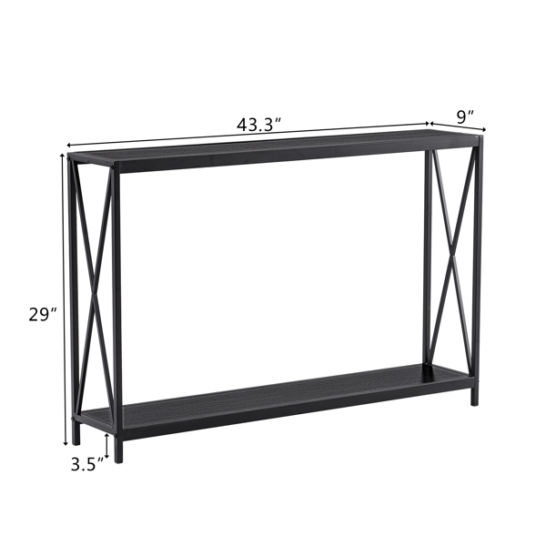 【替换编码：63804709】 2层X型侧框 玄关桌 三胺板 铁框架 110*23*74cm 黑色木纹板材 黑色框架-11