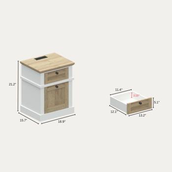 秋季现代床头柜，带 USB 和 Type-C 充电站，抽屉滑轨预组装，带抽屉的床头柜，适用于卧室客厅，卧室边桌，易于组装，白橡木