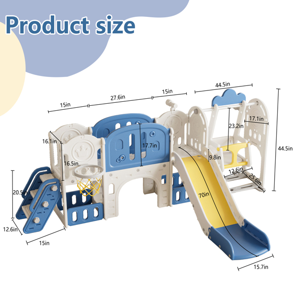 幼儿滑梯，适合 1-4 岁幼儿的儿童滑梯，11 合 1 婴儿滑梯户外室内游乐场，配有篮球架和超长过道，强力秋千，坚固且易于组装的幼儿玩具套装,蓝色-3