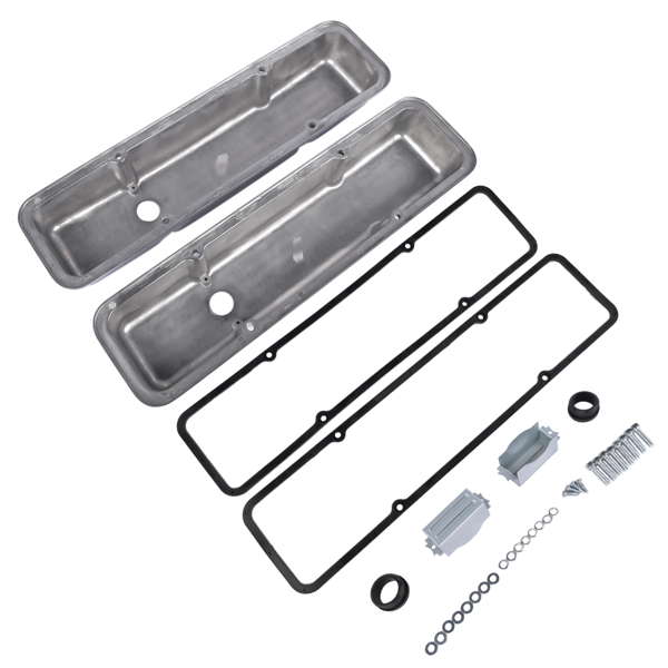  气门室盖 Retro Finned Polished Aluminum Short Valve Covers Fits 1958-86 SBC Chevy 350 400-2