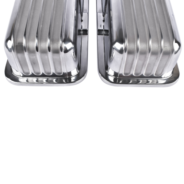  气门室盖 Retro Finned Polished Aluminum Short Valve Covers Fits 1958-86 SBC Chevy 350 400-3