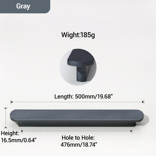 灰色橱柜抽屉衣柜门把手现代简约圆头长超长拉手 总长500mm 灰色 1个-1