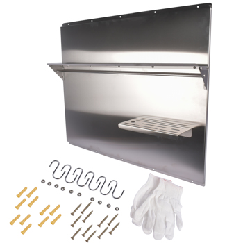 A3- 带搁板的抽油烟机背板 36*29.5\\" Range Backsplash with Shelf 36 x 29.5 Inch Range Hood Wall Shield for Range Hood Stainless Backsplash with Storage Shelf and Hanging Rack