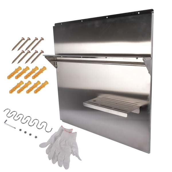 A3- 带搁板的抽油烟机背板29.5*29.5" Range Backsplash with Shelf 29.5 x 29.5 Inch Range Hood Wall Shield for Range Hood Stainless Backsplash with Storage Shelf and Hanging Rack-2