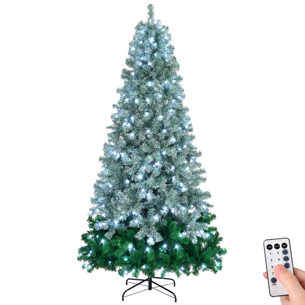 7.5ft 渐变绿 300灯 冷白色8模式 1200枝头 自动树结构 PVC材质 圣诞树 美规-1