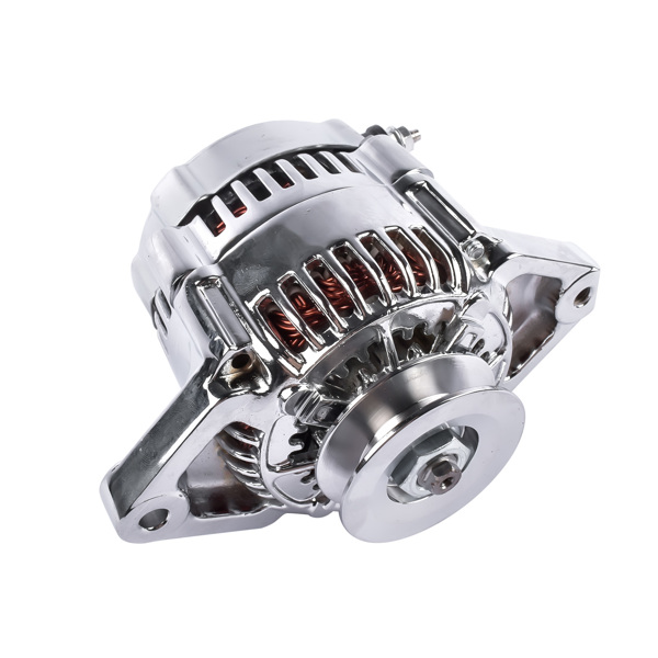 发电机 Chrome Mini Alternator Fits For GM Denso Style 12 Volt V-Belt 1 Wire Street Race-1