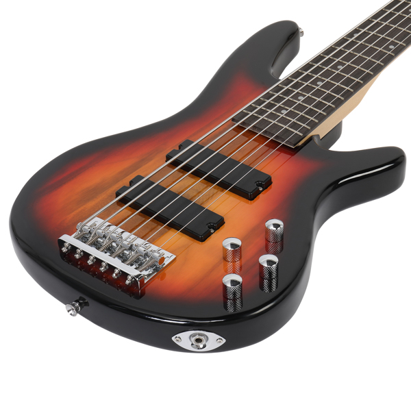 Full Size GIB 6 String H-H Pickup Electric Bass Guitar Bag Strap Pick Connector Wrench Tool Sunset Color-16