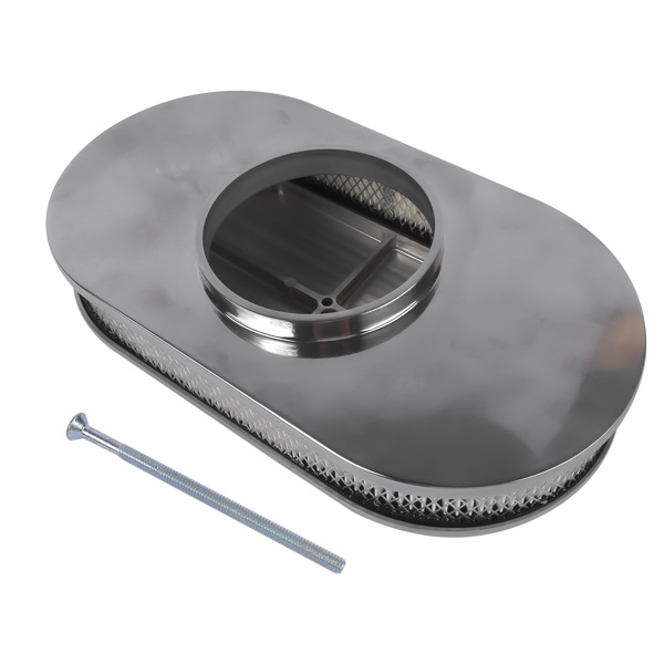 空气滤清器 15" Oval Full Finned Polished Aluminum Air Cleaner Filter For Chevy SBC 350 400-3