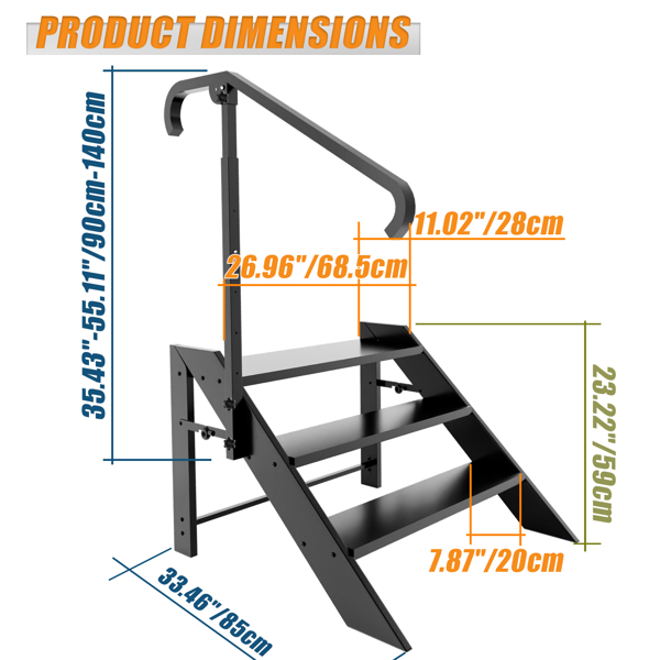 Step Stool Foldable, Step Ladder 3 Step Folding, RV Steps with Height Adjustable Handrail and Non Slip Feets, Hot Tub Steps for Home, Travel Trailer, Camper, Mobile Home, Spa, and Porch-2