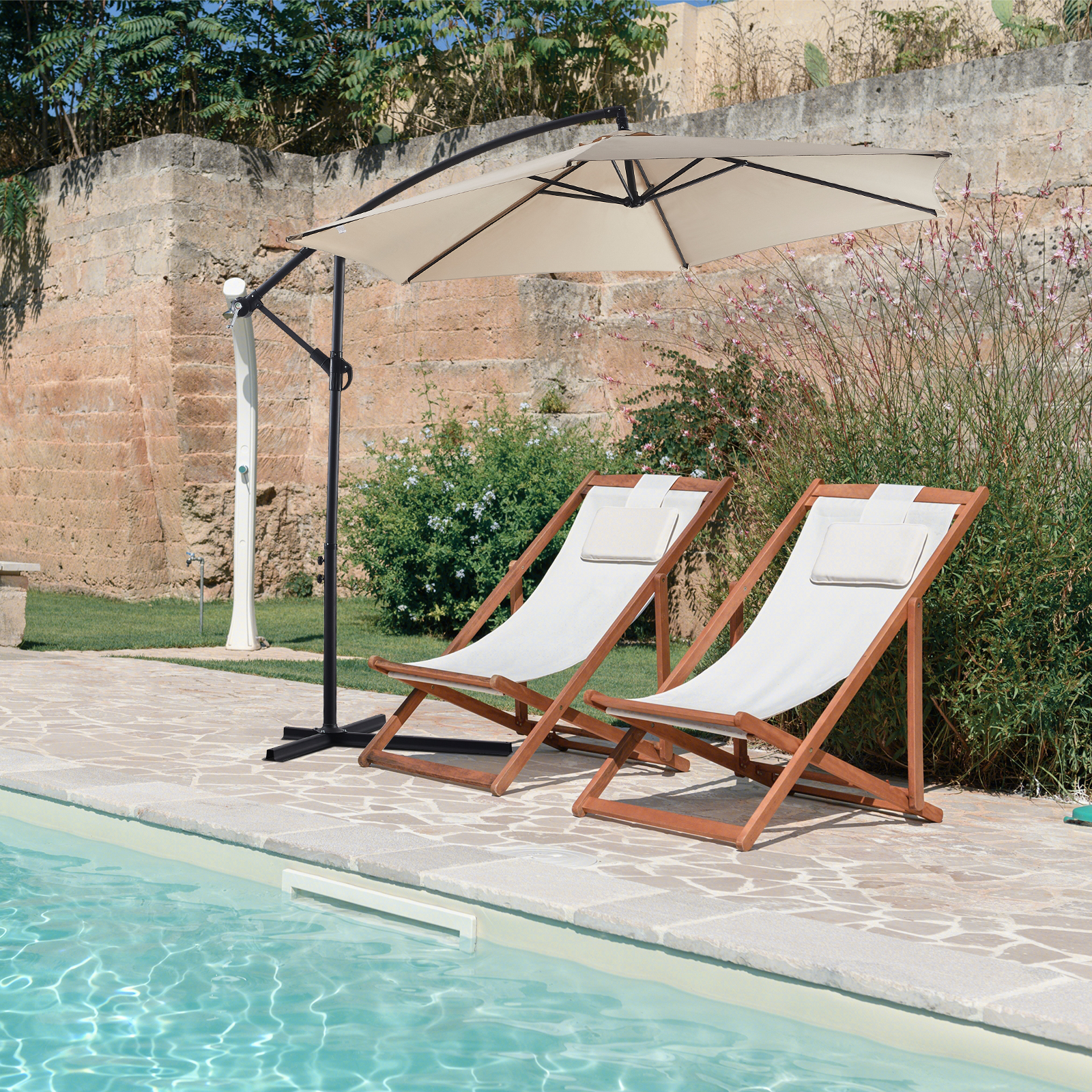 10ft Offset Patio Umbrella with Tilt Crank UV for Garden Pool