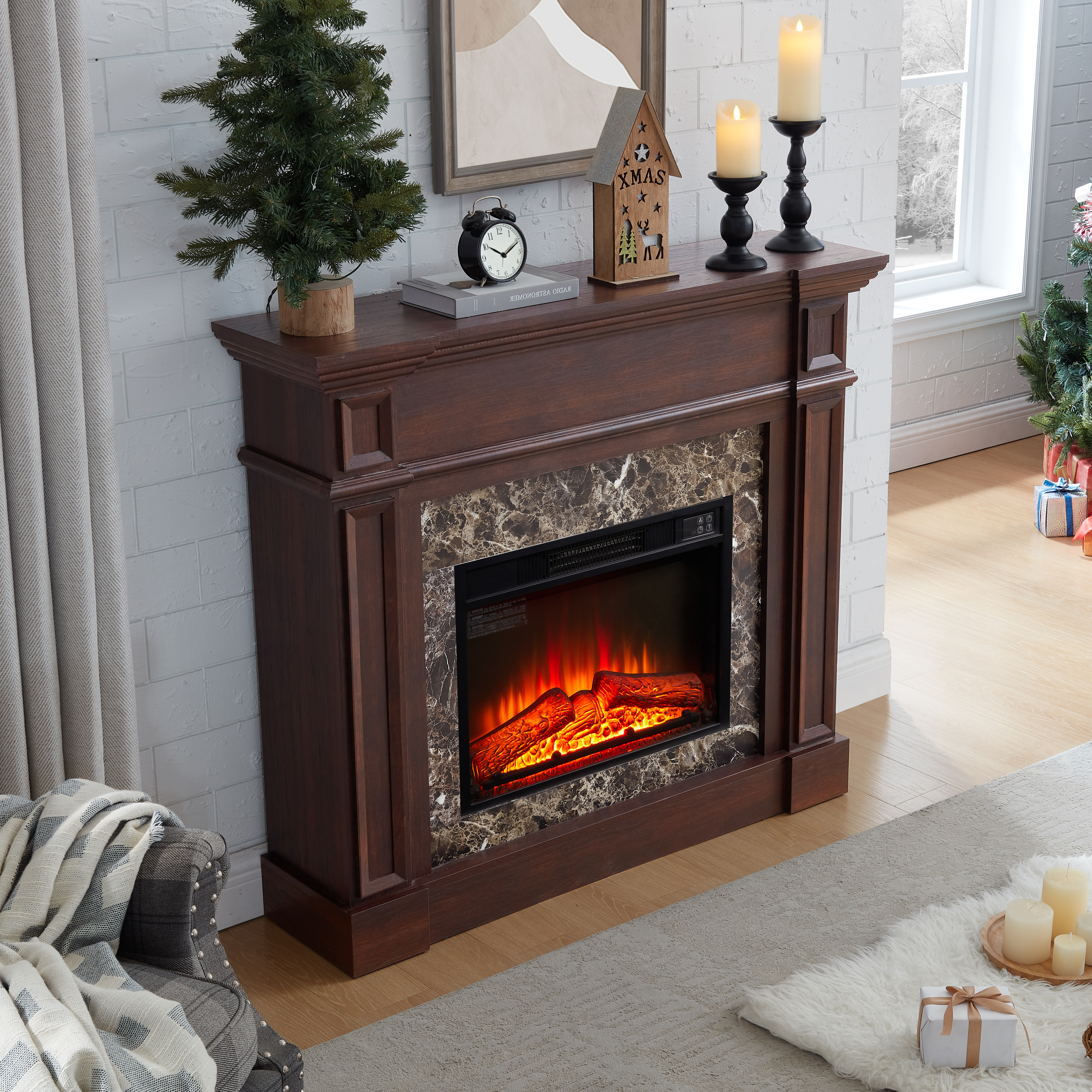 Cherry Wood Fireplace Mantel 45 Inch Wide 40 Inch High Decorative Surround - Picture 10 of 12