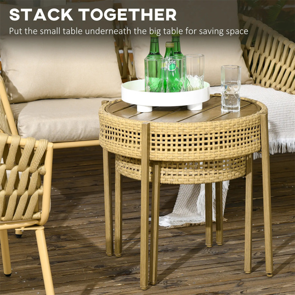 Brown PE Wicker Patio End Table Set -7