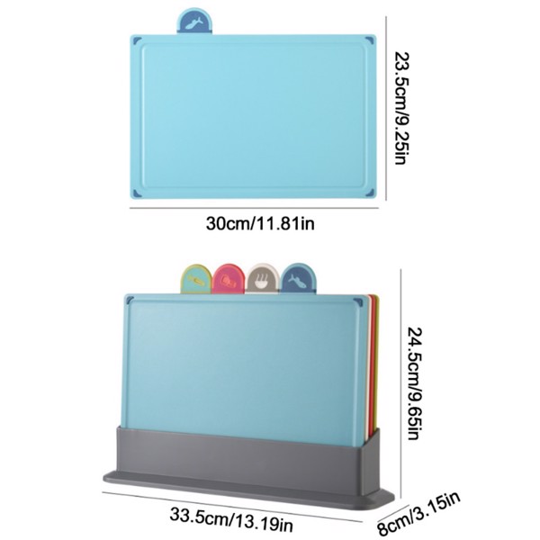 ​​​COLOURED 4X CHOPPING BOARD SET NON-SLIP INDEX CUTTING BOARD WITH STAND ZENO-3