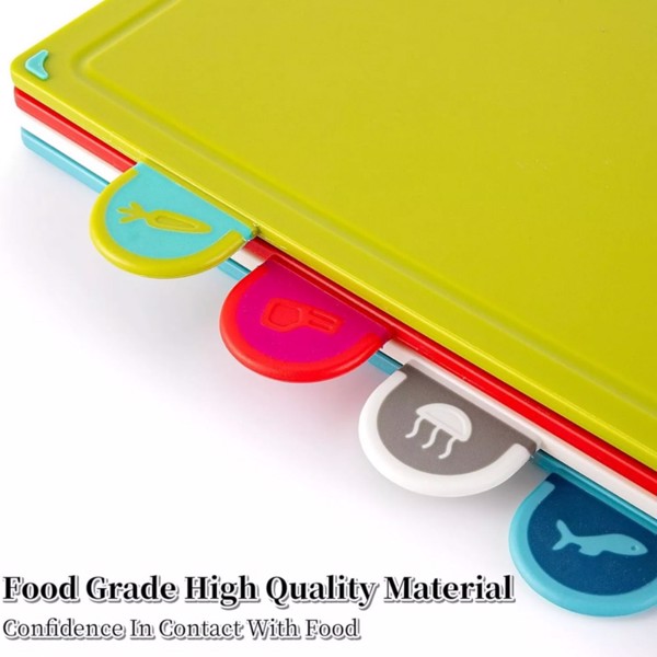 ​​​COLOURED 4X CHOPPING BOARD SET NON-SLIP INDEX CUTTING BOARD WITH STAND ZENO-5