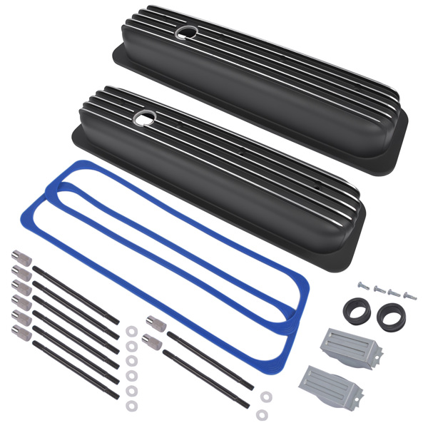 气门室盖 Black Aluminum Short Finned Valve Cover w/ Gasket For SBC 1987-1997 Small Block Chevy 5.0L 5.7L 305 350 Engines-4