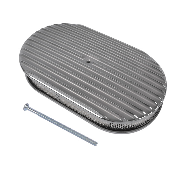  空气滤清器 15" Oval Full Finned Polished Aluminum Air Cleaner Filter For Chevy SBC 350 400-10