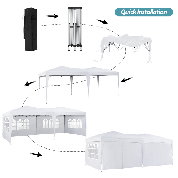 3x6米（10x20英尺）派对帐篷婚礼露台凉亭，带6个可拆卸侧墙和手提包 高度可调节弹出式活动派对帐篷 白色-5