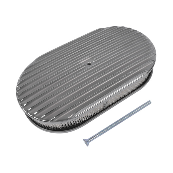  空气滤清器 15" Oval Full Finned Polished Aluminum Air Cleaner Filter For Chevy SBC 350 400-4